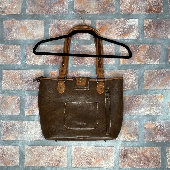 MONTANA WEST : Dark Brown Structured Tote Bag with Vegan Leather Material - Picture 4 of 15